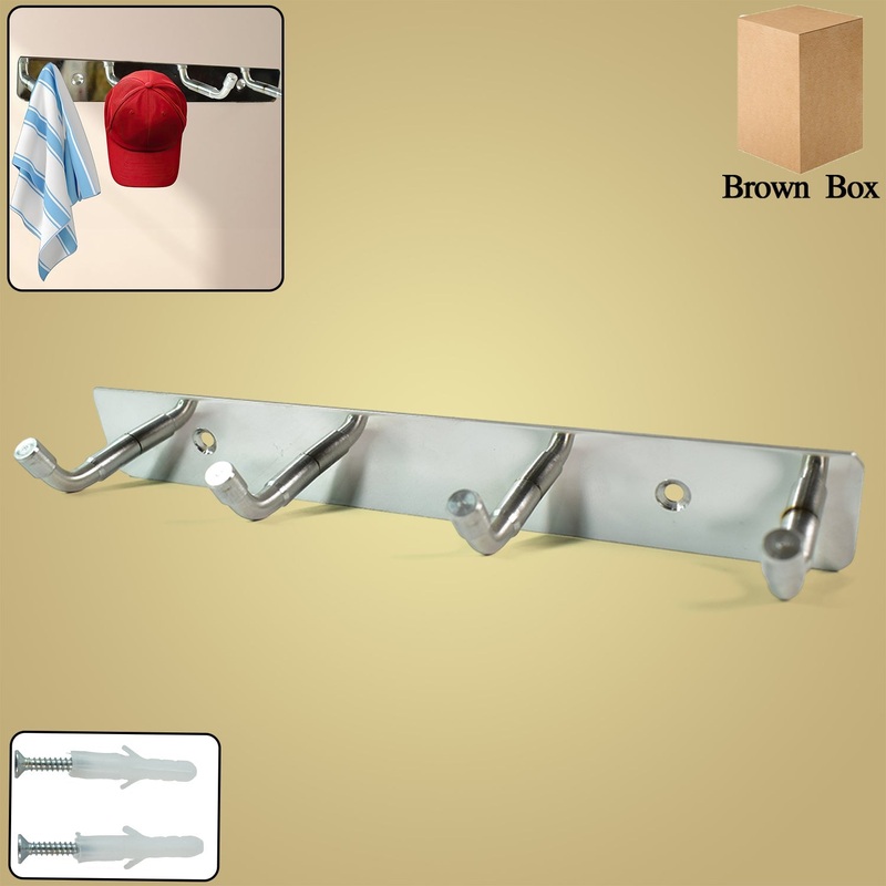 Stainless Steel Wall Mounted Coat 4 Hook Rack (20×3 / 1 Pc)