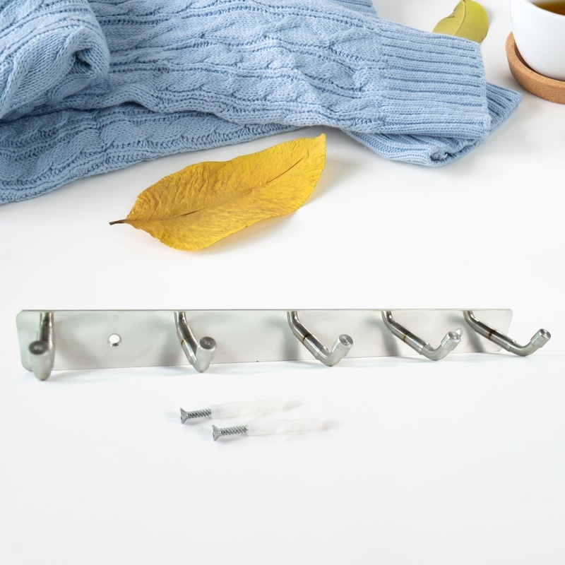 Stainless Steel Wall Mounted Coat 5 Hook Rack (26×3 / 1 Pc)