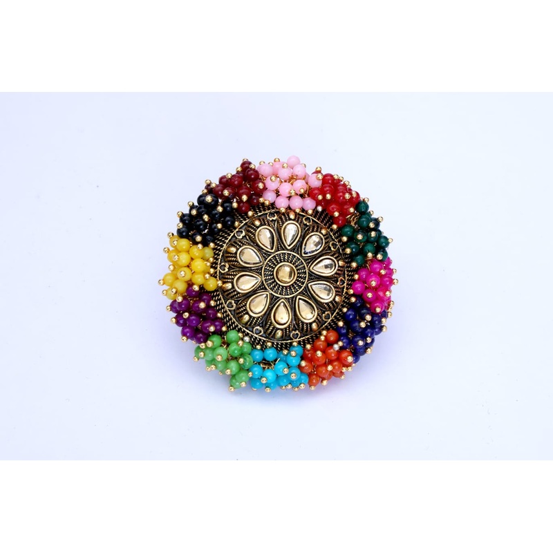 Fashion Multi Colour Guchha Alloy Gold Plated Wedding Ring For Girls And Women