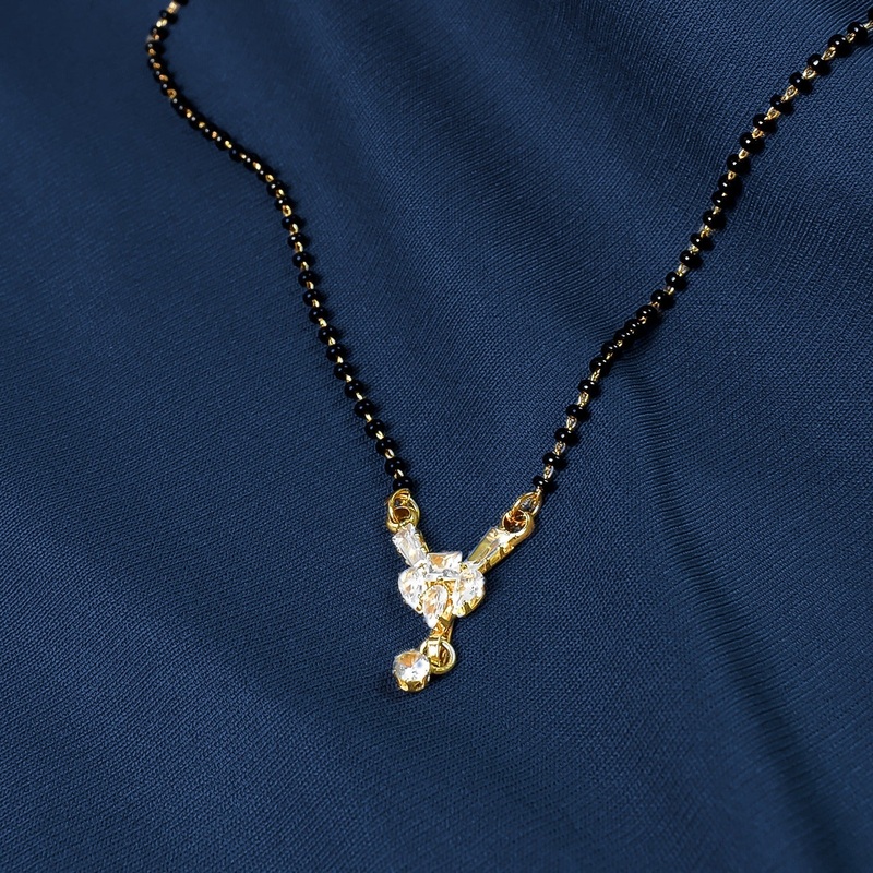 American Diamond Floral Mangalsutra  Black Beaded Chain, Delicate Design for Women, Perfect for Gifting