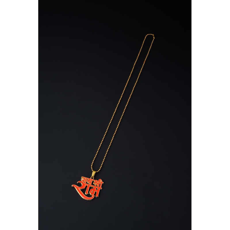 Brass Micron Goldplated & Red Meenakari Jai Shri Ram Chain pendant