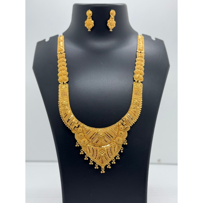Exquisite Gold Long Rani Haar Necklace with Matching Earrings  Bridal Luxury Jewellery Set