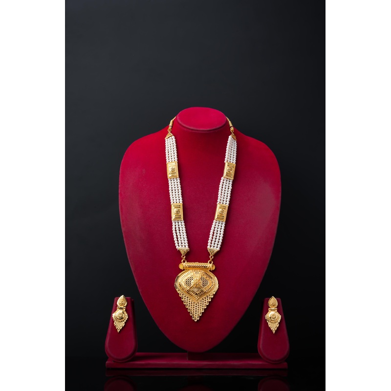 Moti Necklace Set With Earrings | Gold Plated Jewellery Set