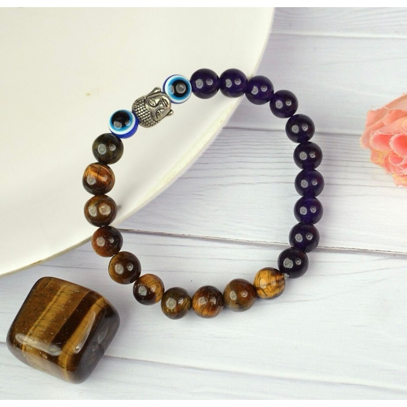 Stone Crystal Tiger’s Eye Evil Eye Beads Charm Bracelet