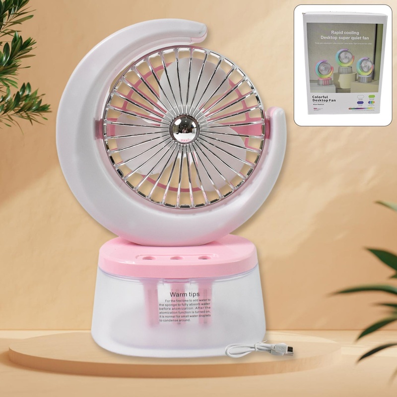 Desktop Fan – Camping Fan with LED Light, Portable Humidifying Fan (1 Pc / Plug & Play Fan)