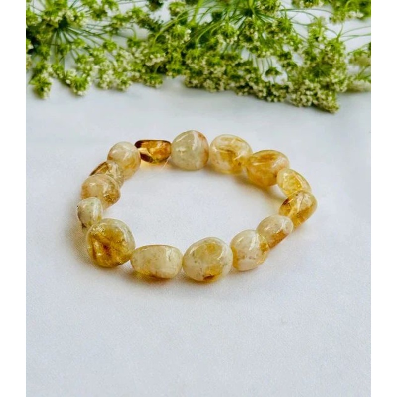 Natural Citrine Gemstone Crystal Bracelet for Wealth & Success, Stretchable Mens & Womens Bracelet