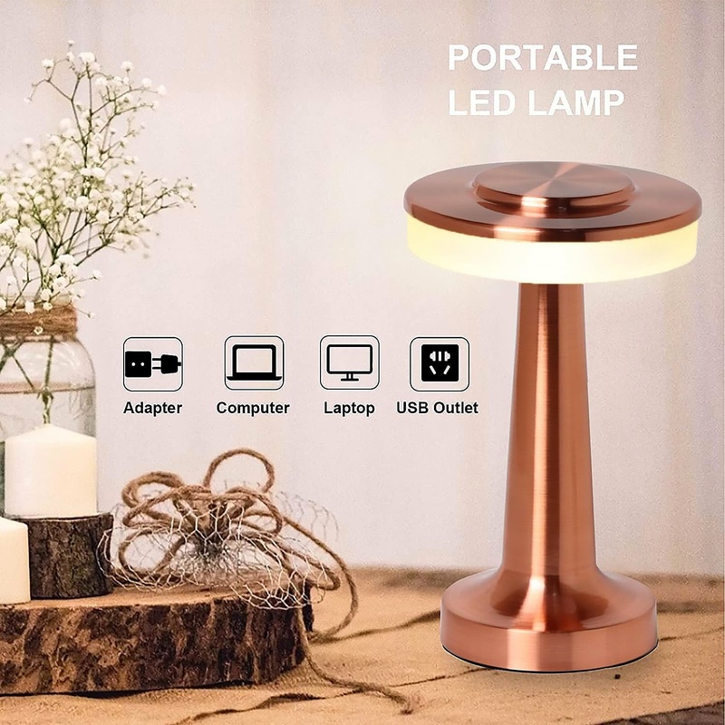 Touch LED Metal Desk Lamp  USB Rechargeable, 3 Colors/Brightness Levels, Dimmable Eye Protection (1 Pc)
