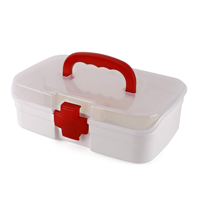 3-Compartment First Aid Box – Portable Medicine Storage with Detachable Tray & Transparent Lid