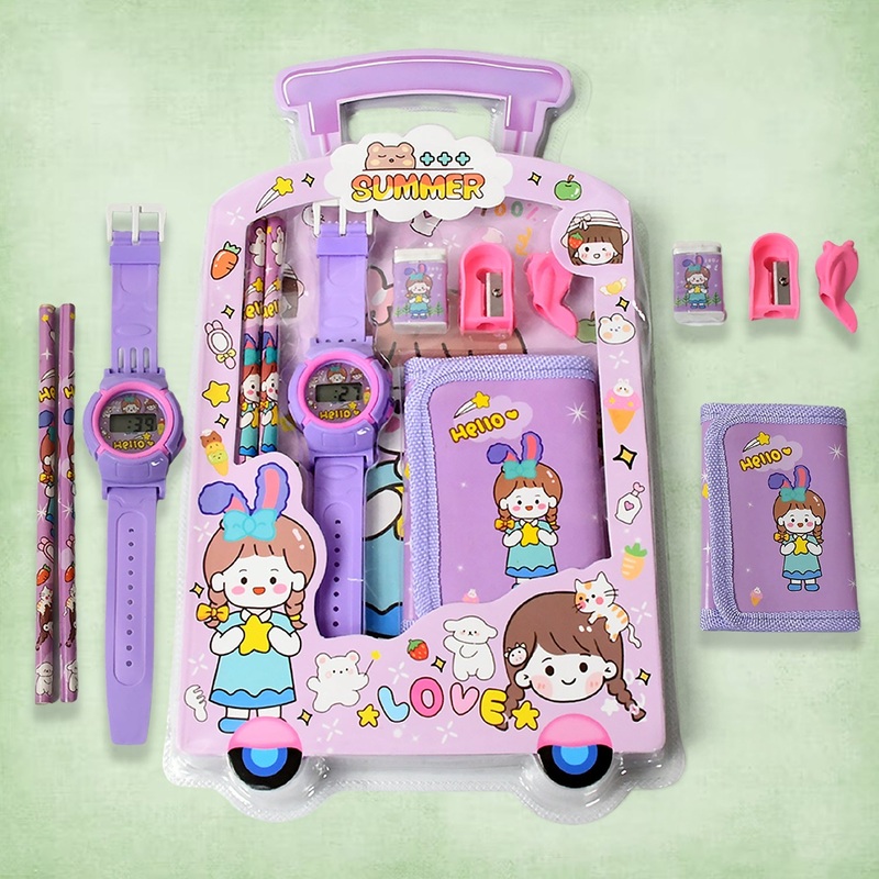 Stationery Set for Kids  7-in-1 School Kit with Pencils, Eraser, Sharpener, Pouch & More (Pack of 7 Pcs)
