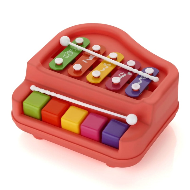 2 in 1 Baby Piano Xylophone Toy for Toddlers, 5 Multicolored Key Keyboard Xylophone Piano, Preschool Educational Musical Learning Instruments Toy for Baby Kids Girls Boys 3+ Years(1 Pc)