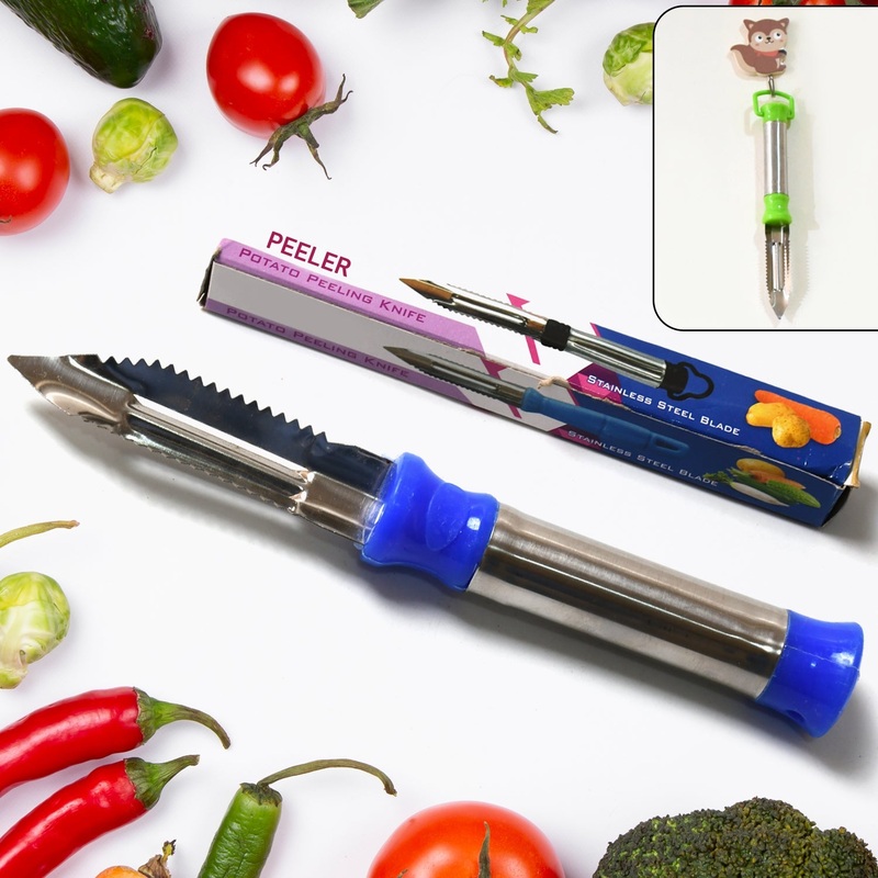 Stainless Steel 2-in-1 Vegetable Peeler – Multifunctional Grater with Hanging Ring (1 pc)