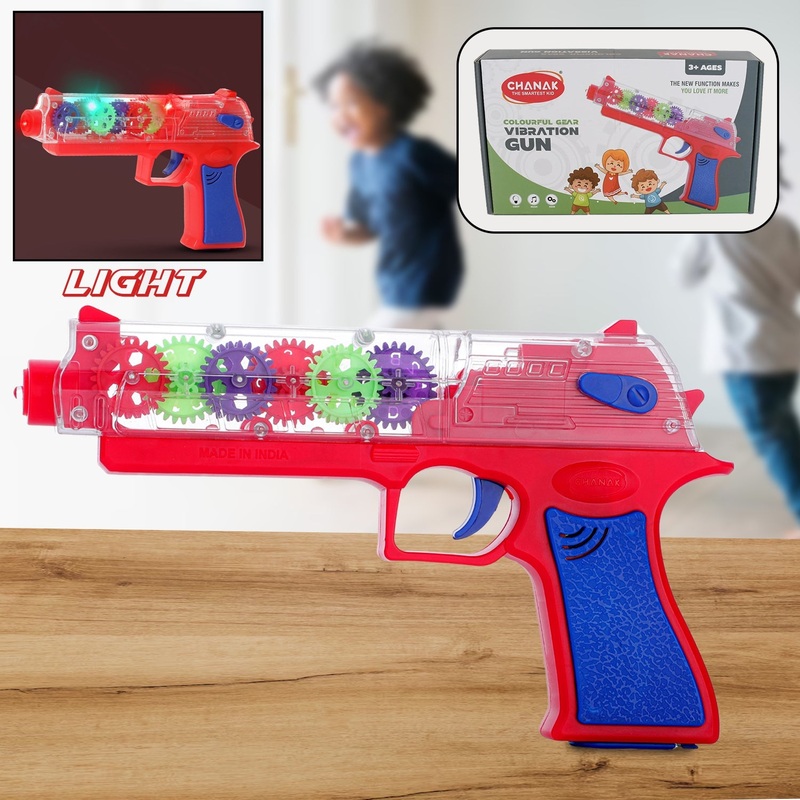 Plastic Gear Simulation Laser Toy Gun  3D Lights, Music & Rotating Gear (1 Pc, 3+ Years)