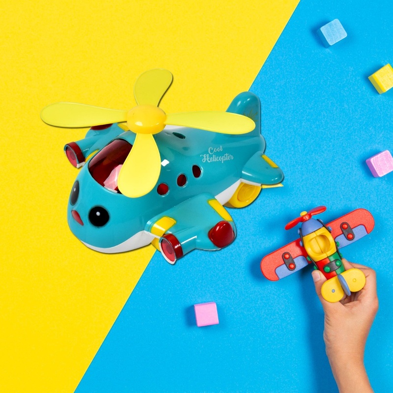 Helicopter Airplane Musical Toy – Electronic Moving Plane with Lights, for 6-18 Months, Encourages Crawling