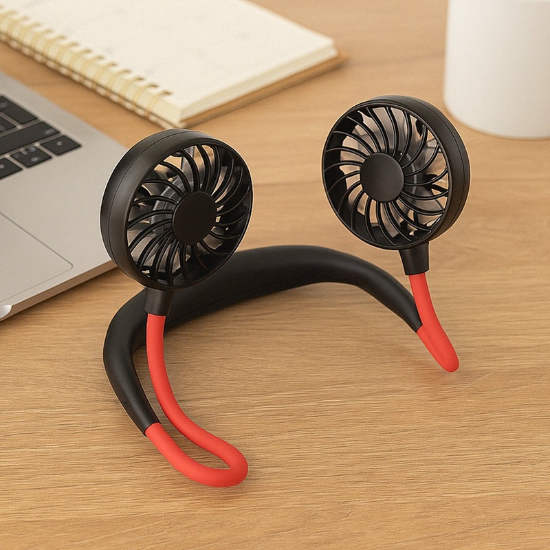 Hand Free Personal Fan – Portable USB Battery Rechargeable With Battery Comaprtment Mini Fan – Headphone Design Wearable Neckband Fan Necklance Fan Cooler Fan for Home, Sport, Camping, Beach, Travel, Office (Battery Not Included)
