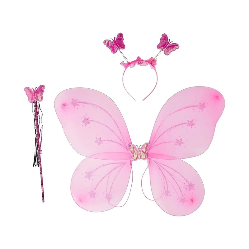 Baby Girl’s Fairy Nylon Butterfly Wings Costume Butterfly Fairy Angel Wing| Wand And Hairband Multi- Color For Party (1pc)