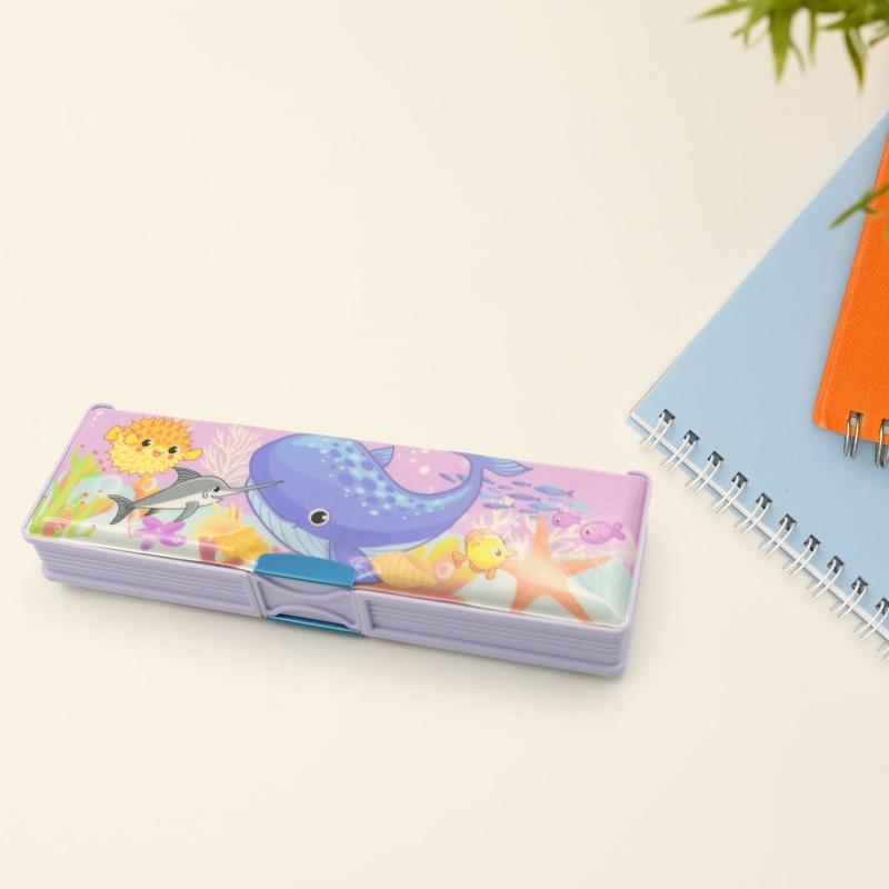 Multipurpose Cartoon Pencil Case  Double Deck Compass Box with 2 Compartments