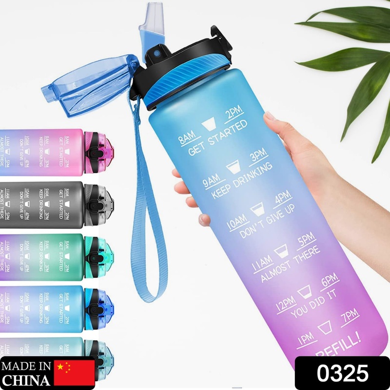Motivational Water Bottle with Straw & Time Marker – Leakproof Tritan Portable Gym Bottle for Sports, Hiking & Camping